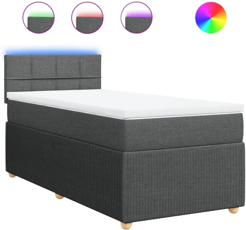 vidaXL Κρεβάτι Boxspring με Στρώμα Σκούρο Γκρι 90x190 εκ. Υφασμάτινο