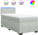 vidaXL Κρεβάτι Boxspring με Στρώμα Ανοιχτό Γκρι 90x200 εκ. Βελούδινο