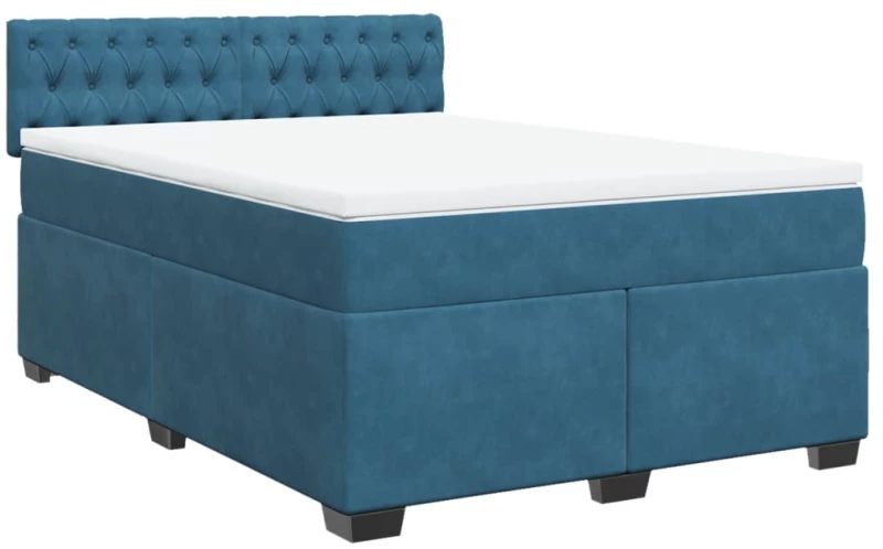 vidaXL Κρεβάτι Boxspring με Στρώμα Σκούρο Μπλε 140x200 εκ. Βελούδινο