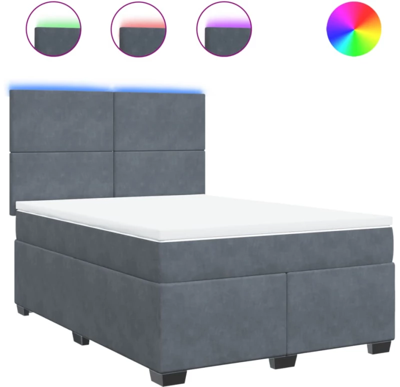 vidaXL Κρεβάτι Boxspring με Στρώμα Σκούρο Γκρι 140x200 εκ. Βελούδινο