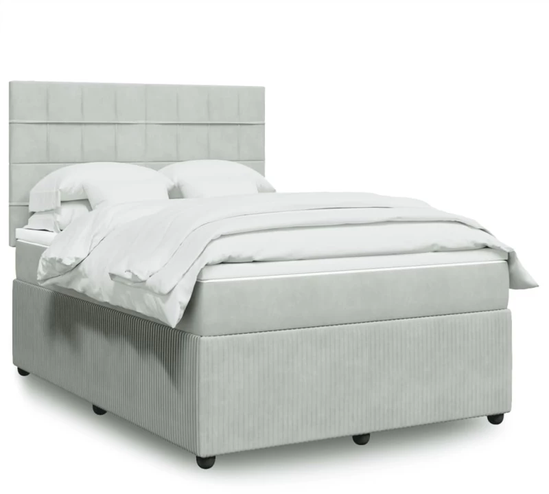 vidaXL Κρεβάτι Boxspring με Στρώμα Ανοιχτό Γκρι 140x190 εκ. Βελούδινο