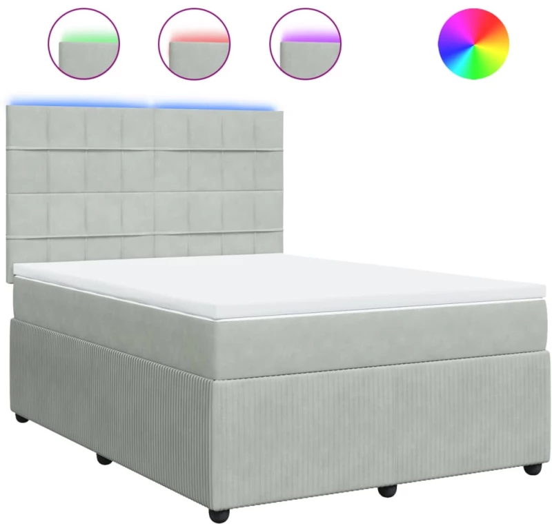 vidaXL Κρεβάτι Boxspring με Στρώμα Ανοιχτό Γκρι 140x190 εκ. Βελούδινο