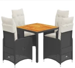 vidaXL Σετ Επίπλων Bistro Κήπου 5 τεμ Μαύρο Συνθετ. Ρατάν με Μαξιλάρια
