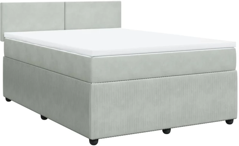 vidaXL Κρεβάτι Boxspring με Στρώμα Ανοιχτό Γκρι 140x190 εκ. Βελούδινο