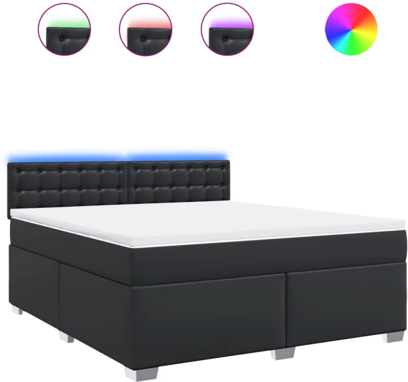 vidaXL Κρεβάτι Boxspring με Στρώμα Μαύρο 180x200εκ.από Συνθετικό Δέρμα