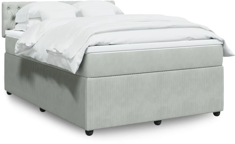 vidaXL Κρεβάτι Boxspring με Στρώμα Ανοιχτό Γκρι 160x200 εκ. Βελούδινο
