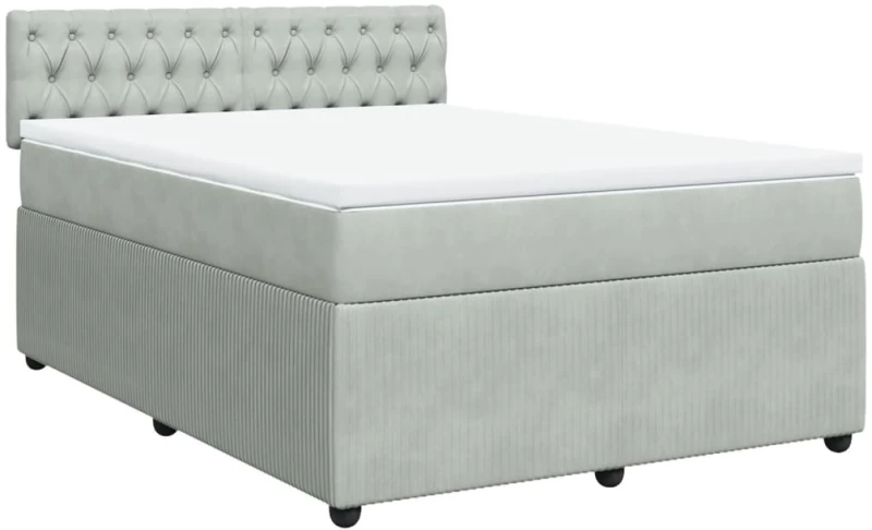 vidaXL Κρεβάτι Boxspring με Στρώμα Ανοιχτό Γκρι 160x200 εκ. Βελούδινο