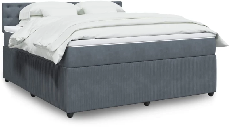 vidaXL Κρεβάτι Boxspring με Στρώμα Σκούρο Γκρι 180x200 εκ. Βελούδινο