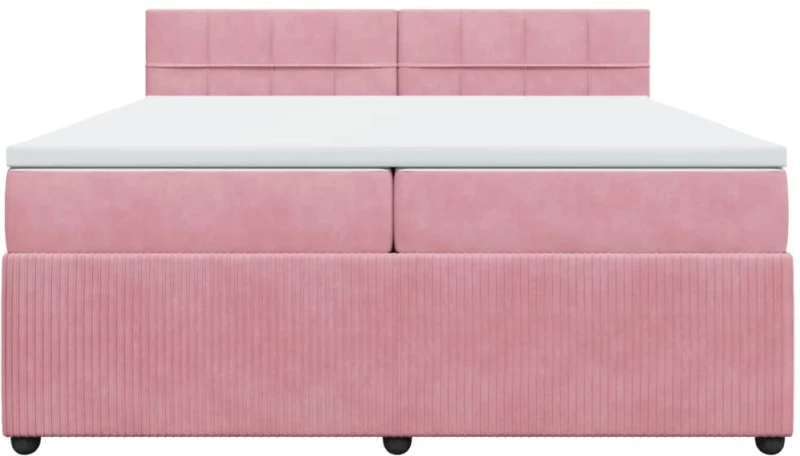 vidaXL Κρεβάτι Boxspring με Στρώμα Ροζ 200x200 εκ. Βελούδινο