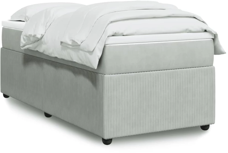 vidaXL Κρεβάτι Boxspring με Στρώμα Ανοιχτό Γκρι 90x200 εκ. Βελούδινο
