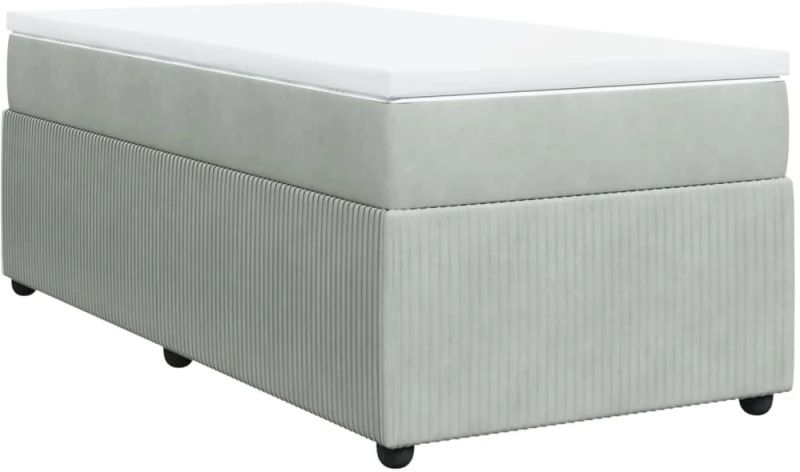 vidaXL Κρεβάτι Boxspring με Στρώμα Ανοιχτό Γκρι 90x200 εκ. Βελούδινο