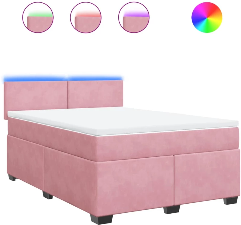 vidaXL Κρεβάτι Boxspring με Στρώμα Ροζ 160x200 εκ. Βελούδινο