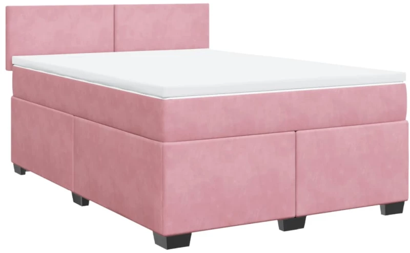 vidaXL Κρεβάτι Boxspring με Στρώμα Ροζ 160x200 εκ. Βελούδινο