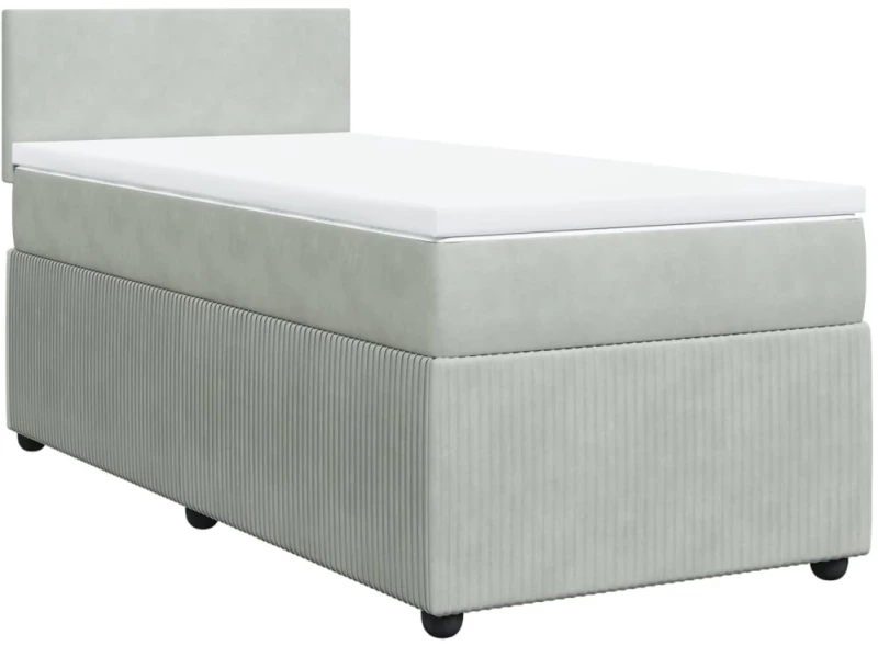 vidaXL Κρεβάτι Boxspring με Στρώμα Ανοιχτό Γκρι 90x190 εκ. Βελούδινο