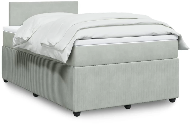 vidaXL Κρεβάτι Boxspring με Στρώμα Ανοιχτό Γκρι 120x200 εκ. Βελούδινο
