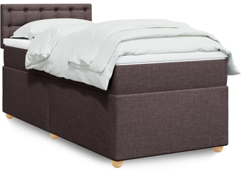 vidaXL Κρεβάτι Boxspring με Στρώμα Σκούρο Καφέ 100x200 εκ. Υφασμάτινο