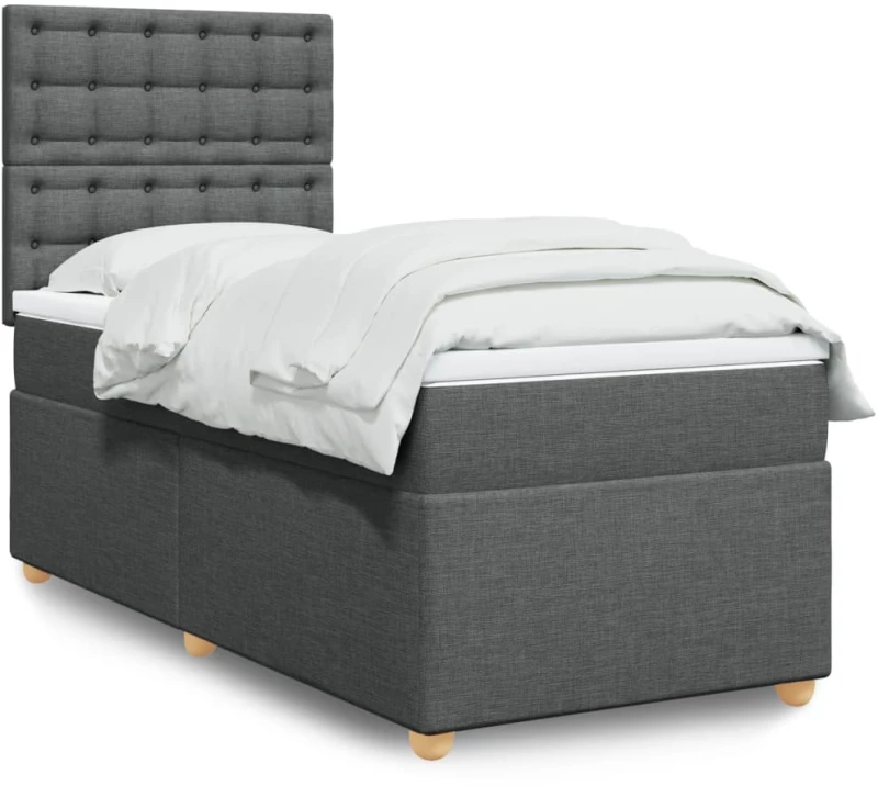 vidaXL Κρεβάτι Boxspring με Στρώμα Σκούρο Γκρι 100x200 εκ. Υφασμάτινο