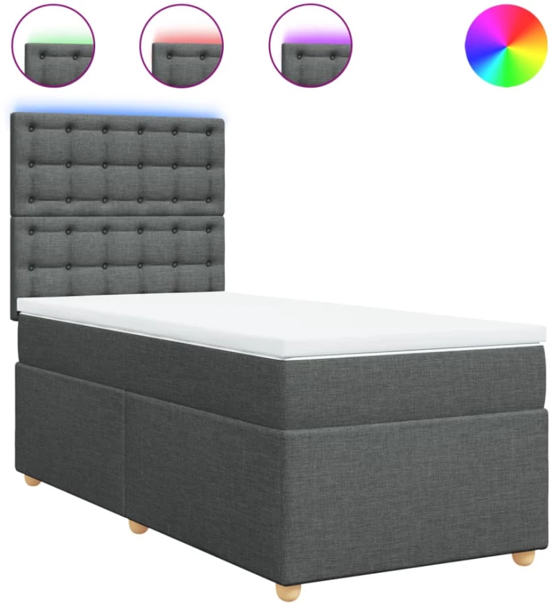 vidaXL Κρεβάτι Boxspring με Στρώμα Σκούρο Γκρι 100x200 εκ. Υφασμάτινο