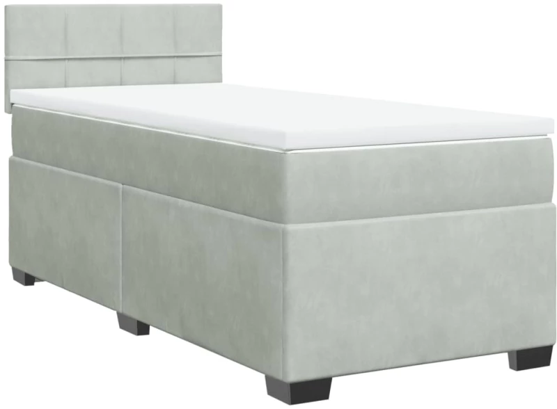 vidaXL Κρεβάτι Boxspring με Στρώμα Ανοιχτό Γκρι 90x200 εκ. Βελούδινο