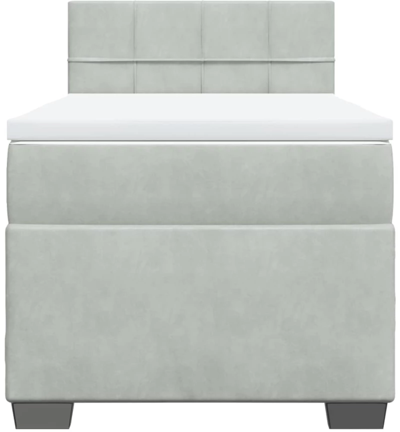 vidaXL Κρεβάτι Boxspring με Στρώμα Ανοιχτό Γκρι 90x200 εκ. Βελούδινο