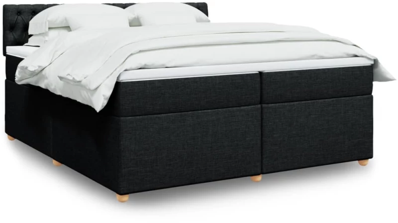 vidaXL Κρεβάτι Boxspring με Στρώμα Μαύρο 200x200 εκ. Υφασμάτινο