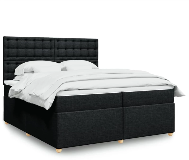 vidaXL Κρεβάτι Boxspring με Στρώμα Μαύρο 200x200 εκ. Υφασμάτινο