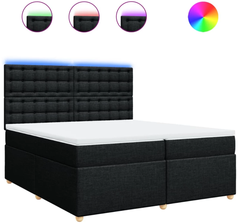 vidaXL Κρεβάτι Boxspring με Στρώμα Μαύρο 200x200 εκ. Υφασμάτινο