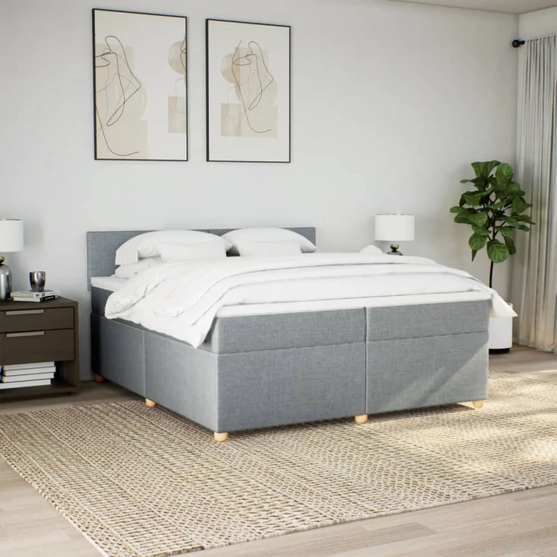vidaXL Κρεβάτι Boxspring με Στρώμα Ανοιχτό Γκρι 200x200 εκ. Υφασμάτινο
