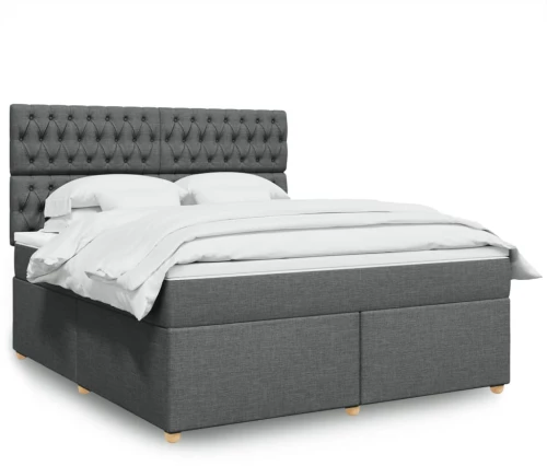 vidaXL Κρεβάτι Boxspring με Στρώμα Σκούρο Γκρι 180x200 εκ Υφασμάτιν