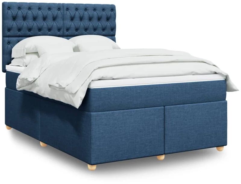 vidaXL Κρεβάτι Boxspring με Στρώμα Μπλε 160x200 εκ. Υφασμάτινο