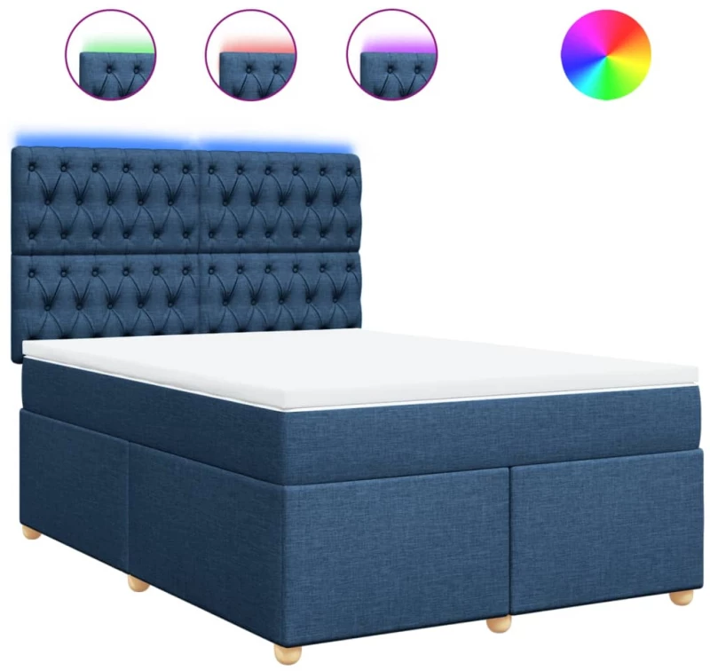 vidaXL Κρεβάτι Boxspring με Στρώμα Μπλε 160x200 εκ. Υφασμάτινο