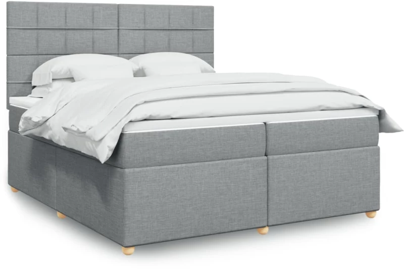 vidaXL Κρεβάτι Boxspring με Στρώμα Ανοιχτό Γκρι 200x200 εκ. Υφασμάτινο