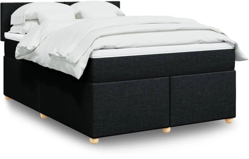 vidaXL Κρεβάτι Boxspring με Στρώμα Μαύρο 140x190 εκ. Υφασμάτινο