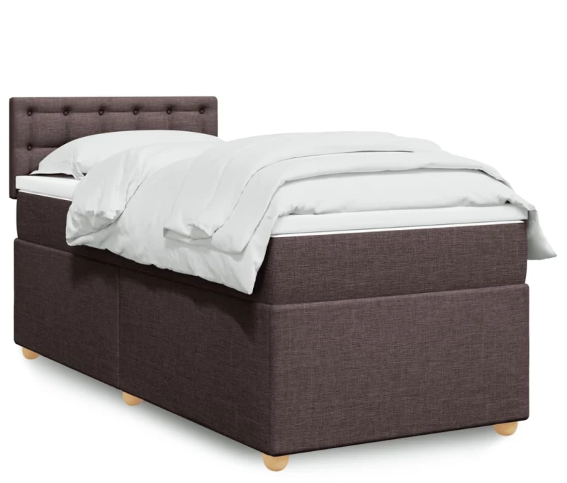 vidaXL Κρεβάτι Boxspring με Στρώμα Σκούρο Καφέ 90x200 εκ. Υφασμάτινο