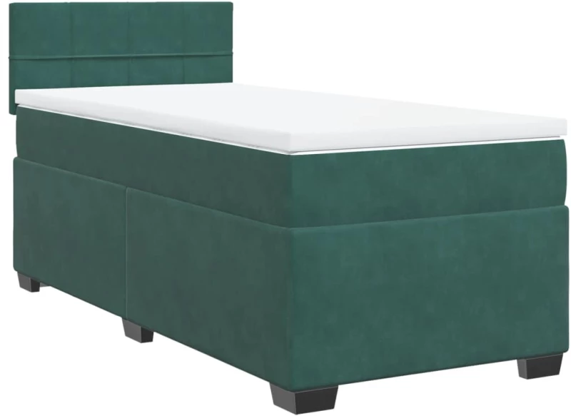 vidaXL Κρεβάτι Boxspring με Στρώμα Σκούρο Πράσινο 90x200 εκ. Βελούδινο