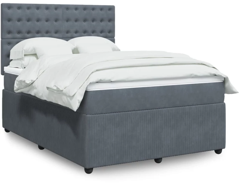 vidaXL Κρεβάτι Boxspring με Στρώμα Σκούρο Γκρι 140x200 εκ. Βελούδινο