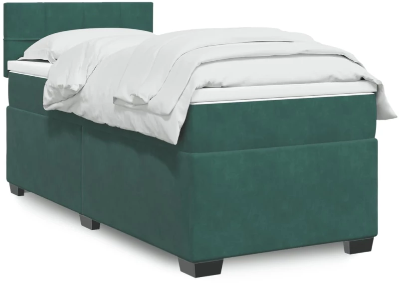 vidaXL Κρεβάτι Boxspring με Στρώμα Σκούρο Πράσινο 90x200 εκ. Βελούδινο