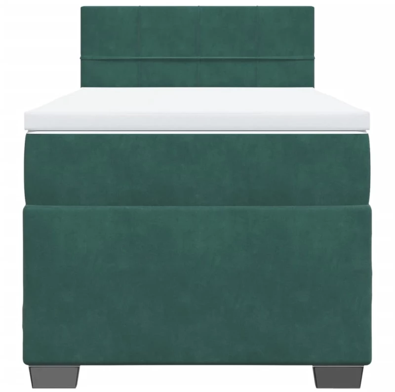 vidaXL Κρεβάτι Boxspring με Στρώμα Σκούρο Πράσινο 90x200 εκ. Βελούδινο