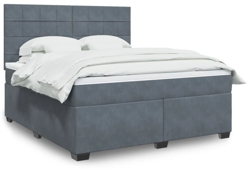 vidaXL Κρεβάτι Boxspring με Στρώμα Σκούρο Γκρι 180x200 εκ. Βελούδινο