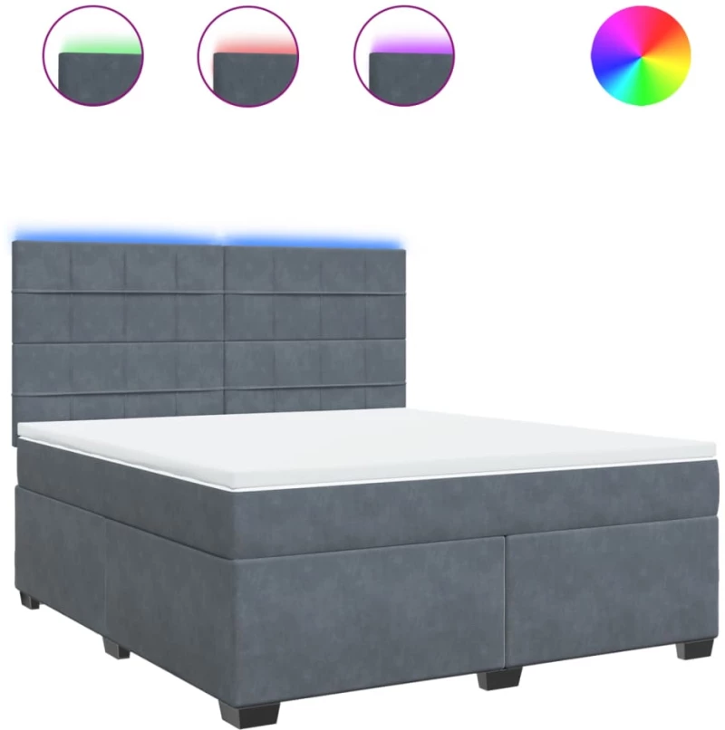 vidaXL Κρεβάτι Boxspring με Στρώμα Σκούρο Γκρι 180x200 εκ. Βελούδινο