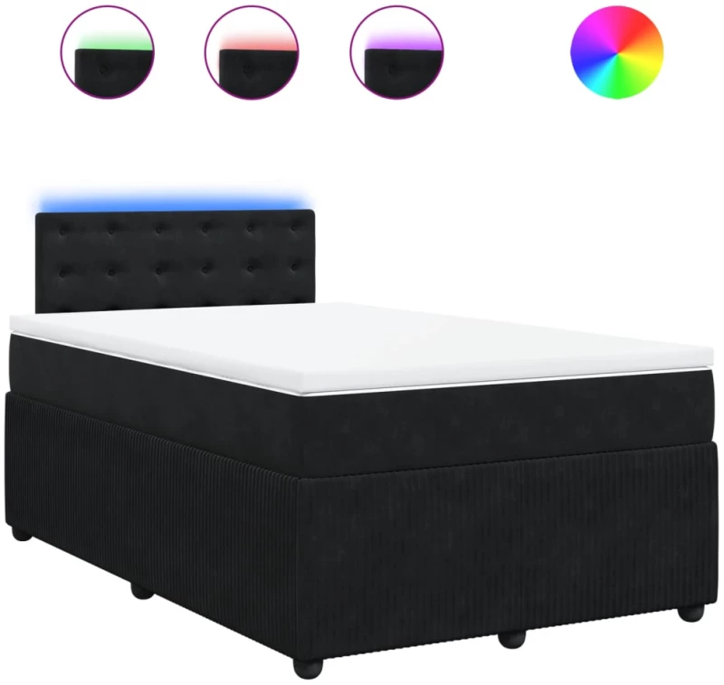 vidaXL Κρεβάτι Boxspring με Στρώμα Μαύρο 120x190 εκ. Βελούδινο