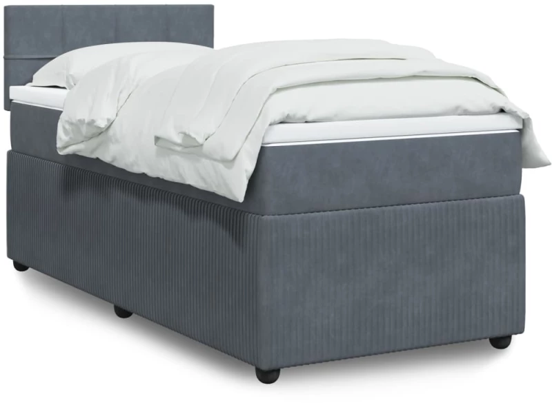 vidaXL Κρεβάτι Boxspring με Στρώμα Σκούρο Γκρι 90x200 εκ. Βελούδινο