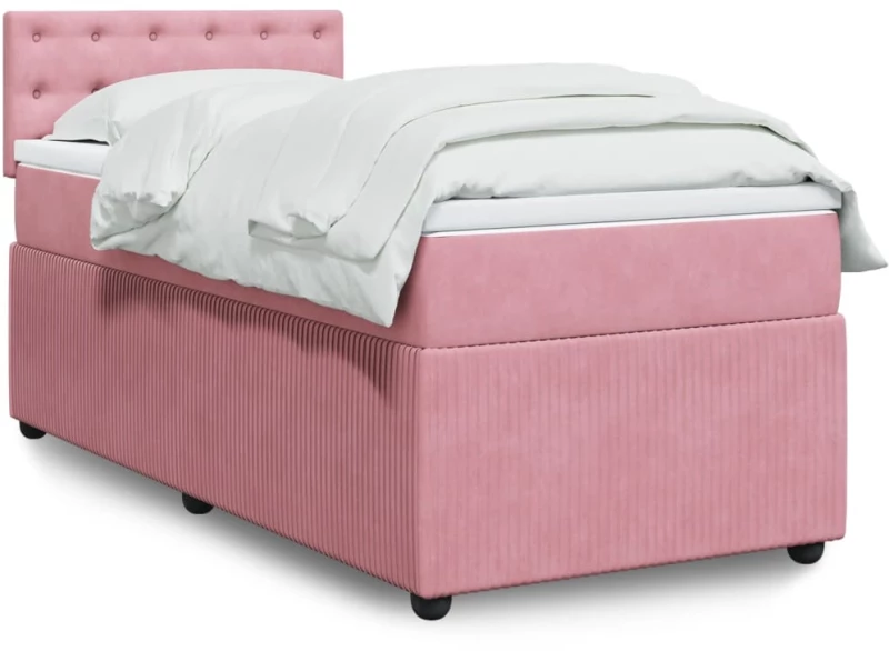 vidaXL Κρεβάτι Boxspring με Στρώμα Ροζ 90x200 εκ. Βελούδινο