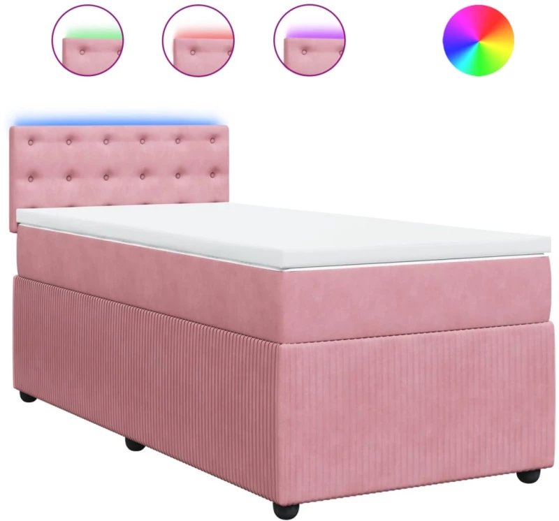 vidaXL Κρεβάτι Boxspring με Στρώμα Ροζ 90x200 εκ. Βελούδινο