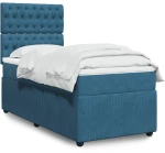 vidaXL Κρεβάτι Boxspring με Στρώμα Σκούρο Μπλε 90x200 εκ. Βελούδινο