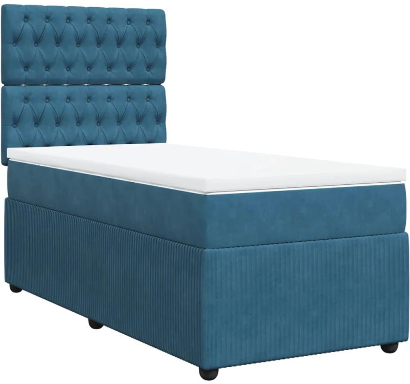 vidaXL Κρεβάτι Boxspring με Στρώμα Σκούρο Μπλε 90x200 εκ. Βελούδινο