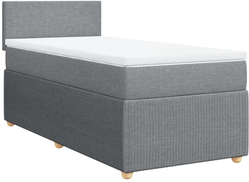 vidaXL Κρεβάτι Boxspring με Στρώμα Ανοιχτό Γκρι 90x200 εκ. Υφασμάτινο