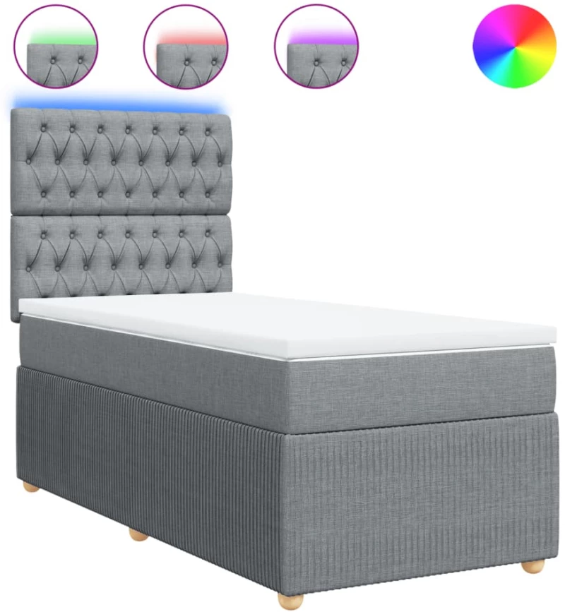 vidaXL Κρεβάτι Boxspring με Στρώμα Ανοιχτό Γκρι 100x200 εκ. Υφασμάτινο