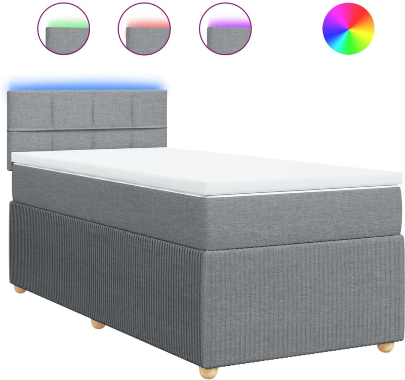 vidaXL Κρεβάτι Boxspring με Στρώμα Ανοιχτό Γκρι 100x200 εκ. Υφασμάτινο