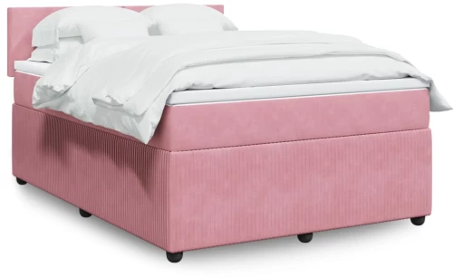 vidaXL Κρεβάτι Boxspring με Στρώμα Ροζ 140x190 εκ. Βελούδινο